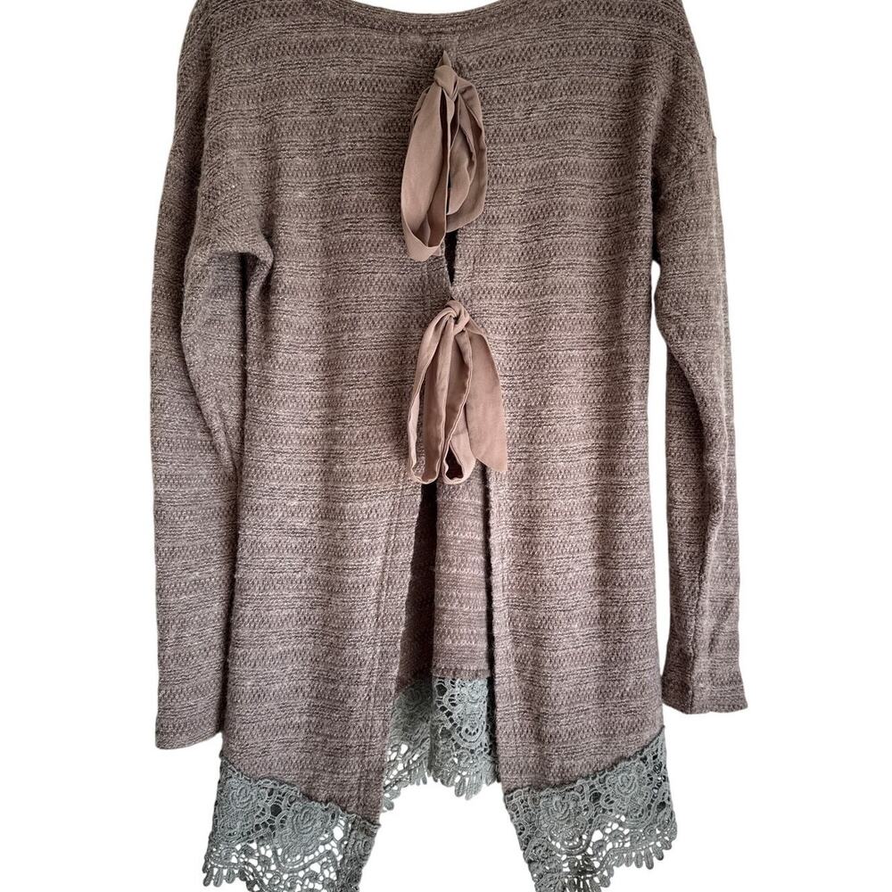 Anthropologie A'reve Boho Lace Open Back Knit Tunic Blouse Blush Beige Medium